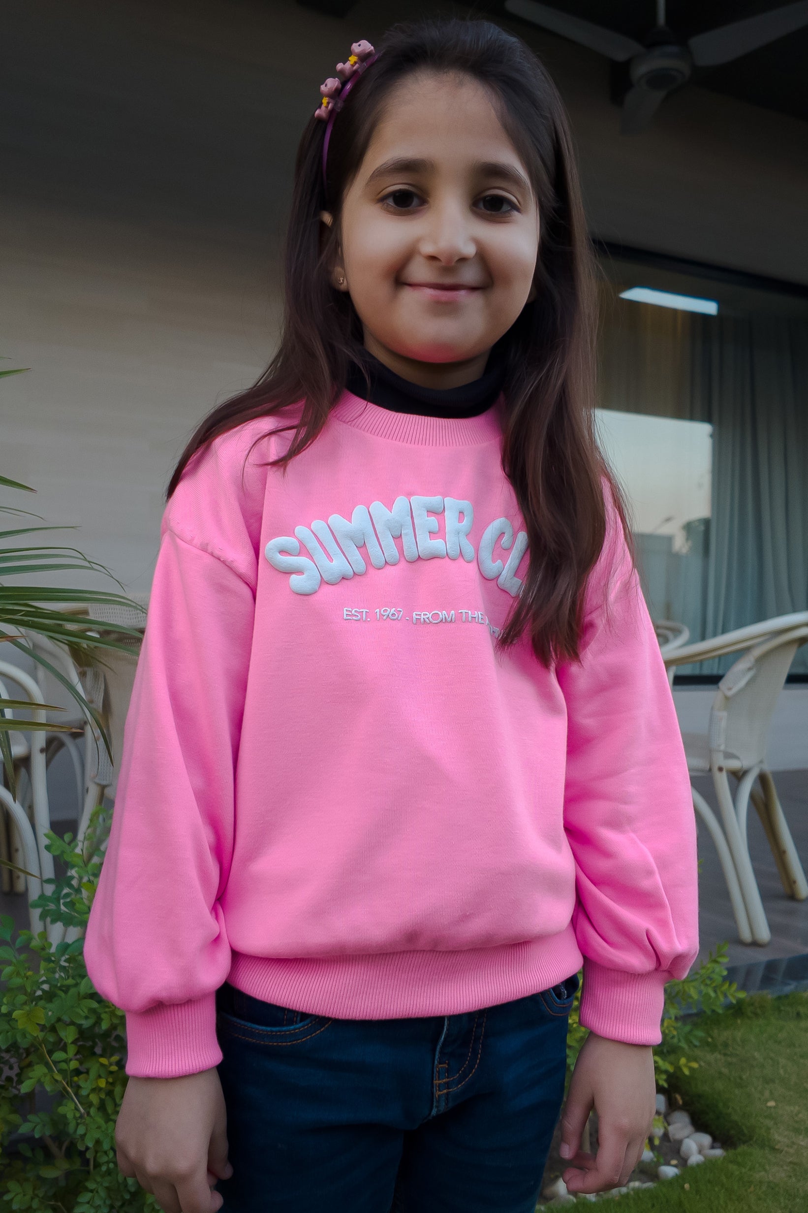 Trendy Girls’ Drop Shoulder Sweatshirt – "Summer Club" | Soft & Stylish | Ages 2-14